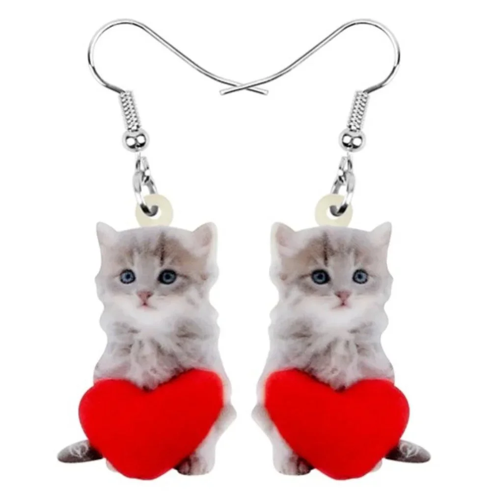 Kitty Heart Earrings - Picture 1 of 3